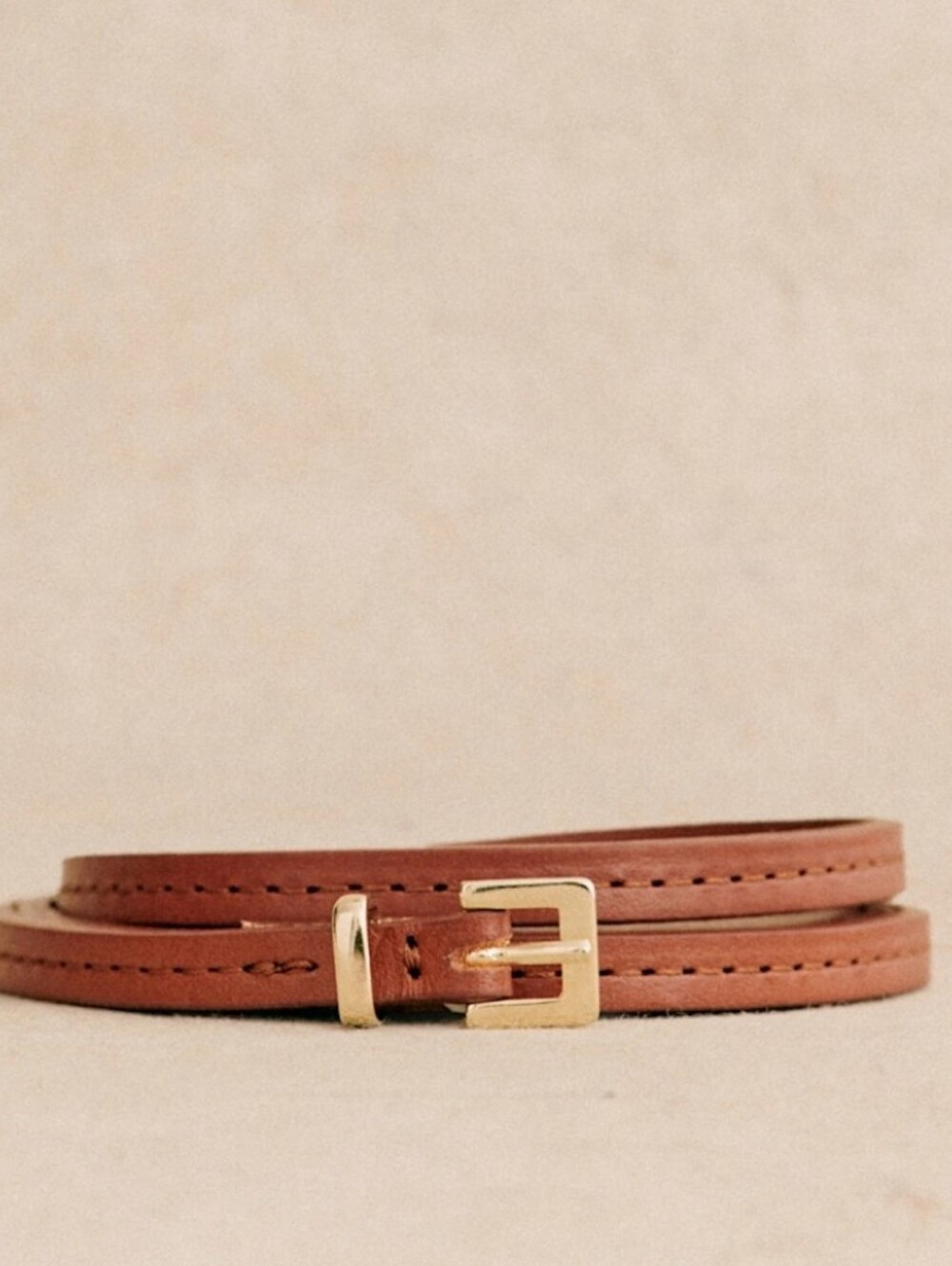 Sezane Slim Leather Belt with Gold Buckle